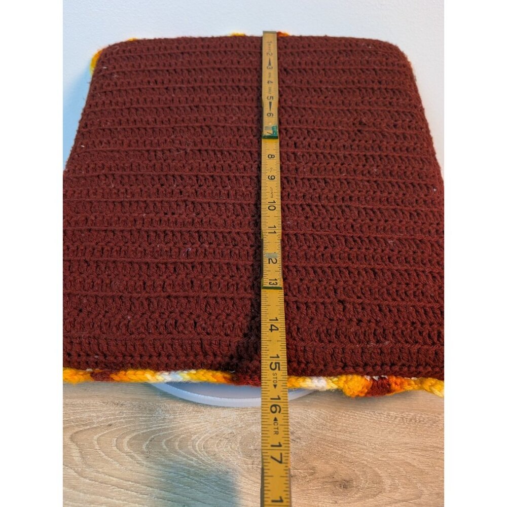 Decorative Throw PILLOW 13" Homemade Crochet Square Rosette 70s Cottage Style - Picture 5 of 6
